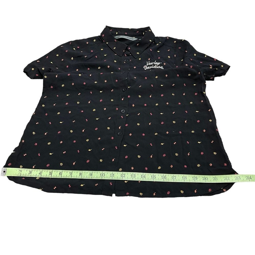 Harley Davidson Women's Black Short Sleeve Button Down Collar Shirt Top Size M - Picture 8 of 10